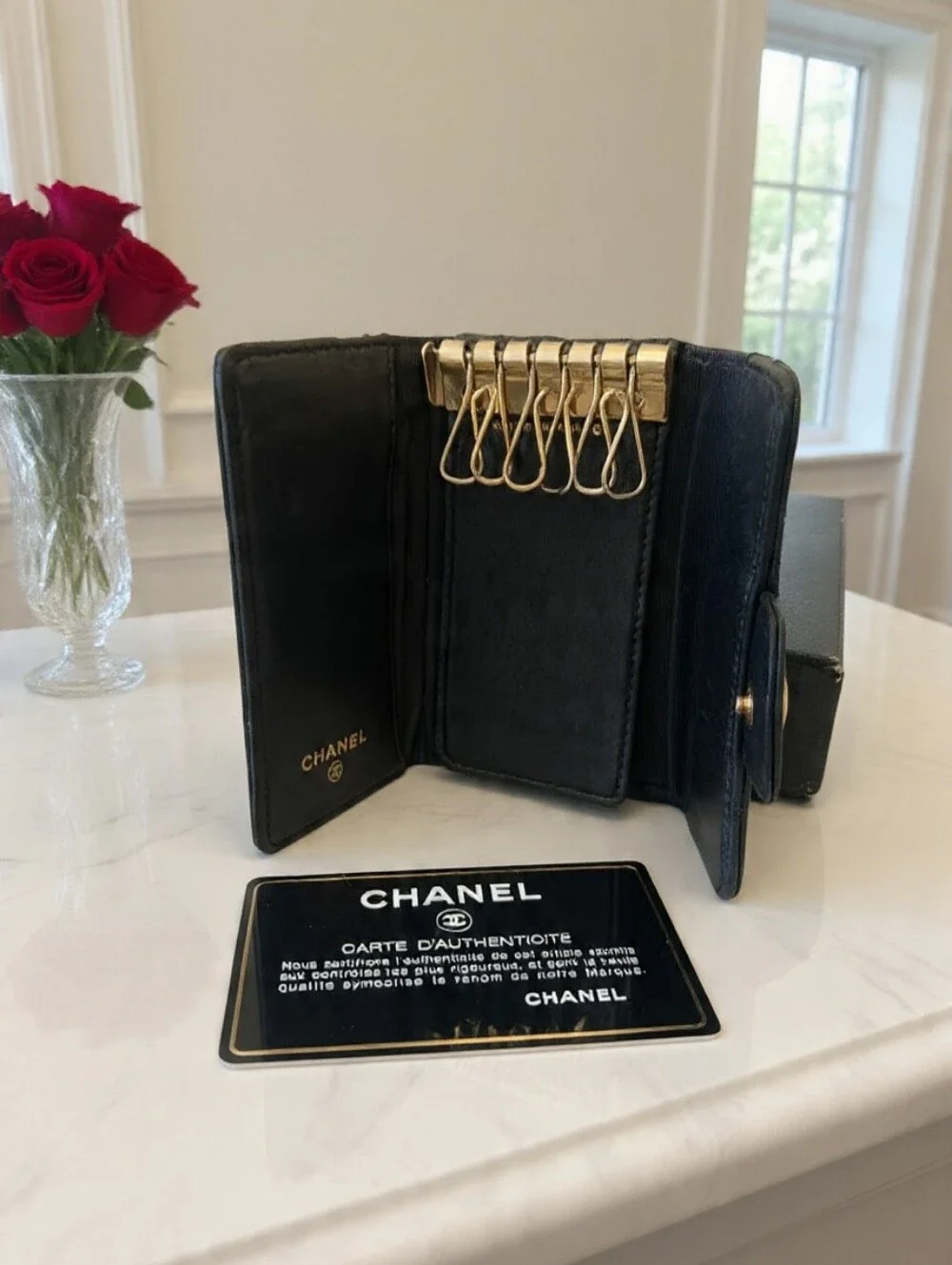 Chanel Classic 6 Key Holder and Card Case Black Lambskin✨️
